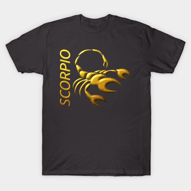 Golden Scorpio Zodiac Sign Relief Stamped In Gold T-Shirt by peter2art